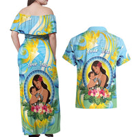 Personalised Fiji Mother's Day Couples Matching Off Shoulder Maxi Dress and Hawaiian Shirt I Love You Mom DT04 - Polynesian Pride