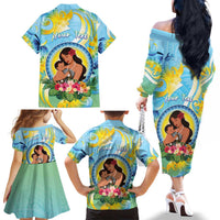 Personalised Fiji Mother's Day Family Matching Off The Shoulder Long Sleeve Dress and Hawaiian Shirt I Love You Mom DT04 - Polynesian Pride