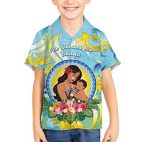 Personalised Fiji Mother's Day Family Matching Off The Shoulder Long Sleeve Dress and Hawaiian Shirt I Love You Mom DT04 Son's Shirt Blue - Polynesian Pride