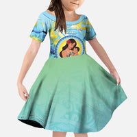 Personalised Fiji Mother's Day Family Matching Off Shoulder Maxi Dress and Hawaiian Shirt I Love You Mom DT04 Daughter's Dress Blue - Polynesian Pride