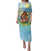 Personalised Fiji Mother's Day Family Matching Puletasi and Hawaiian Shirt I Love You Mom DT04 Mom's Dress Blue - Polynesian Pride