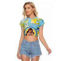 Personalised Fiji Mother's Day Raglan Cropped T Shirt I Love You Mom DT04 Female Blue - Polynesian Pride