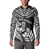 Custom New Zealand Rugby Button Sweatshirt Silver Fern Maori Pattern