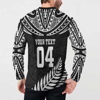 Custom New Zealand Rugby Button Sweatshirt Silver Fern Maori Pattern