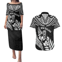 Custom New Zealand Rugby Couples Matching Puletasi and Hawaiian Shirt Silver Fern Maori Pattern DT04 Black - Polynesian Pride