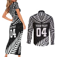 Custom New Zealand Rugby Couples Matching Short Sleeve Bodycon Dress and Long Sleeve Button Shirt Silver Fern Maori Pattern