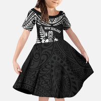 Custom New Zealand Rugby Family Matching Off The Shoulder Long Sleeve Dress and Hawaiian Shirt Silver Fern Maori Pattern