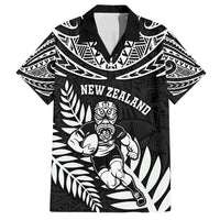 Custom New Zealand Rugby Family Matching Off Shoulder Maxi Dress and Hawaiian Shirt Silver Fern Maori Pattern DT04 Dad's Shirt - Short Sleeve Black - Polynesian Pride