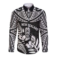 Custom New Zealand Rugby Long Sleeve Button Shirt Silver Fern Maori Pattern