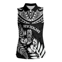 Custom New Zealand Rugby Women Sleeveless Polo Shirt Silver Fern Maori Pattern DT04 Female Black - Polynesian Pride