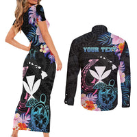 Personalised Hawaii Couples Matching Short Sleeve Bodycon Dress and Long Sleeve Button Shirt Kanaka Maoli With Fish Hook DT04 - Polynesian Pride
