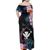 Personalised Hawaii Family Matching Off Shoulder Maxi Dress and Hawaiian Shirt Kanaka Maoli With Fish Hook DT04 - Polynesian Pride