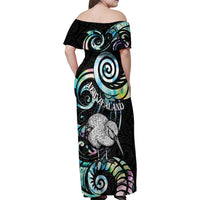 New Zealand Kiwi Bird Family Matching Off Shoulder Maxi Dress and Hawaiian Shirt Silver Fern Koru Paua Shell DT04 - Polynesian Pride