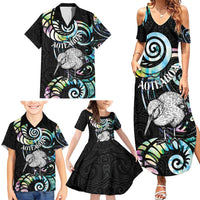 New Zealand Kiwi Bird Family Matching Summer Maxi Dress and Hawaiian Shirt Silver Fern Koru Paua Shell DT04 - Polynesian Pride