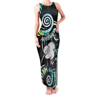 New Zealand Kiwi Bird Family Matching Tank Maxi Dress and Hawaiian Shirt Silver Fern Koru Paua Shell DT04 Mom's Dress Black - Polynesian Pride