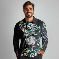 New Zealand Kiwi Bird Long Sleeve Polo Shirt Silver Fern Koru Paua Shell DT04 - Polynesian Pride