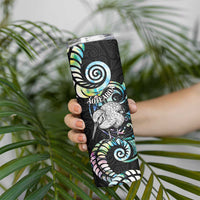 New Zealand Kiwi Bird Skinny Tumbler Silver Fern Koru Paua Shell DT04 - Polynesian Pride