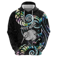 New Zealand Kiwi Bird Zip Hoodie Silver Fern Koru Paua Shell