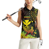 Personalised Hawaii Women Sleeveless Polo Shirt Kanaka Maoli With Hammerhead Shark DT04 - Polynesian Pride