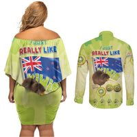 New Zealand Kiwi Couples Matching Off Shoulder Short Dress and Long Sleeve Button Shirt I Just Really Like Kiwis DT04 - Polynesian Pride