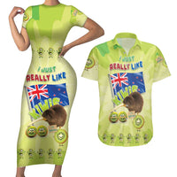 New Zealand Kiwi Couples Matching Short Sleeve Bodycon Dress and Hawaiian Shirt I Just Really Like Kiwis DT04 Green - Polynesian Pride