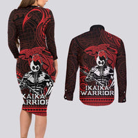 Hawaii Ikaika Warrior Couples Matching Long Sleeve Bodycon Dress and Long Sleeve Button Shirt Hawaiian Tribal Tattoo DT04 - Polynesian Pride