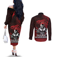 Hawaii Ikaika Warrior Couples Matching Off The Shoulder Long Sleeve Dress and Long Sleeve Button Shirt Hawaiian Tribal Tattoo DT04 - Polynesian Pride