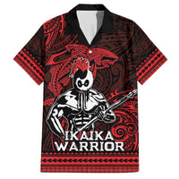 Hawaii Ikaika Warrior Family Matching Off The Shoulder Long Sleeve Dress and Hawaiian Shirt Hawaiian Tribal Tattoo DT04 Dad's Shirt - Short Sleeve Red - Polynesian Pride