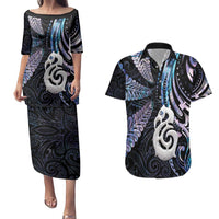 New Zealand Aotearoa Couples Matching Puletasi and Hawaiian Shirt Maori Hei Manaia Purple Paua Shell DT04 Purple - Polynesian Pride