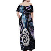 New Zealand Aotearoa Family Matching Off Shoulder Maxi Dress and Hawaiian Shirt Maori Hei Manaia Purple Paua Shell DT04 - Polynesian Pride