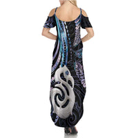 New Zealand Aotearoa Family Matching Summer Maxi Dress and Hawaiian Shirt Maori Hei Manaia Purple Paua Shell DT04 - Polynesian Pride