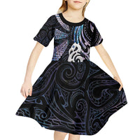 New Zealand Aotearoa Kid Short Sleeve Dress Maori Hei Manaia Purple Paua Shell DT04 - Polynesian Pride
