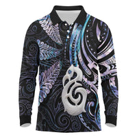 New Zealand Aotearoa Long Sleeve Polo Shirt Maori Hei Manaia Purple Paua Shell DT04 Purple - Polynesian Pride