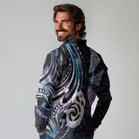 New Zealand Aotearoa Long Sleeve Polo Shirt Maori Hei Manaia Purple Paua Shell DT04 - Polynesian Pride