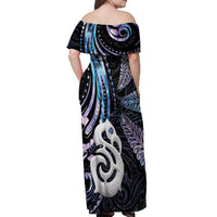New Zealand Aotearoa Off Shoulder Maxi Dress Maori Hei Manaia Purple Paua Shell DT04 - Polynesian Pride