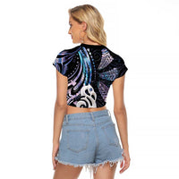 New Zealand Aotearoa Raglan Cropped T Shirt Maori Hei Manaia Purple Paua Shell DT04 - Polynesian Pride