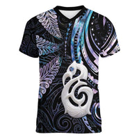 New Zealand Aotearoa Women V-Neck T-Shirt Maori Hei Manaia Purple Paua Shell DT04 Female Purple - Polynesian Pride