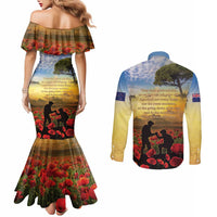 New Zealand ANZAC Day Couples Matching Mermaid Dress and Long Sleeve Button Shirt The Ode Remembrance And Poppy DT04 - Polynesian Pride