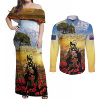 New Zealand ANZAC Day Couples Matching Off Shoulder Maxi Dress and Long Sleeve Button Shirt The Ode Remembrance And Poppy DT04 Yellow - Polynesian Pride