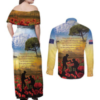 New Zealand ANZAC Day Couples Matching Off Shoulder Maxi Dress and Long Sleeve Button Shirt The Ode Remembrance And Poppy DT04 - Polynesian Pride
