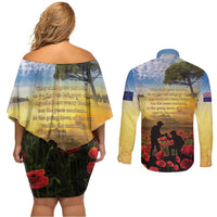 New Zealand ANZAC Day Couples Matching Off Shoulder Short Dress and Long Sleeve Button Shirt The Ode Remembrance And Poppy DT04 - Polynesian Pride