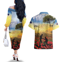 New Zealand ANZAC Day Couples Matching Off The Shoulder Long Sleeve Dress and Hawaiian Shirt The Ode Remembrance And Poppy DT04 - Polynesian Pride