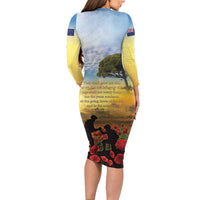 New Zealand ANZAC Day Long Sleeve Bodycon Dress The Ode Remembrance And Poppy DT04 - Polynesian Pride