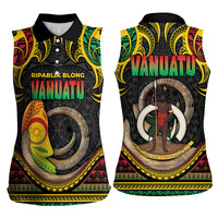 Vanuatu Language Week Women Sleeveless Polo Shirt Boar Tusk Warrior Tribal Floral Pattern