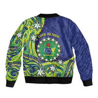 Cook Islands Language Week Bomber Jacket Flying Fish 15 Stars Tribal Patterns