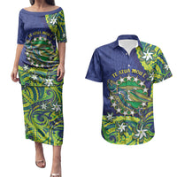 Cook Islands Language Week Couples Matching Puletasi and Hawaiian Shirt Flying Fish 15 Stars Tribal Patterns