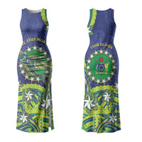 Cook Islands Language Week Couples Matching Tank Maxi Dress and Hawaiian Shirt Flying Fish 15 Stars Tribal Patterns