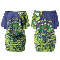 Cook Islands Language Week Family Matching Off Shoulder Short Dress and Hawaiian Shirt Flying Fish 15 Stars Tribal Patterns