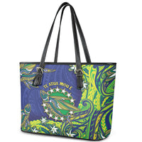 Cook Islands Language Week Leather Tote Bag Flying Fish 15 Stars Tribal Patterns