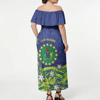 Cook Islands Language Week Off Shoulder Maxi Dress Flying Fish 15 Stars Tribal Patterns